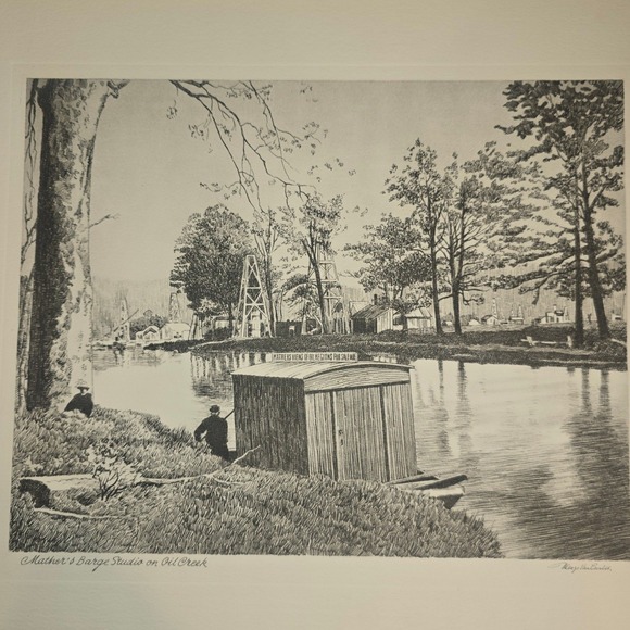 Other - Menzo Van Esveldt Mather's Barge Studio on Oil Creek Vintage 16" x 12" print